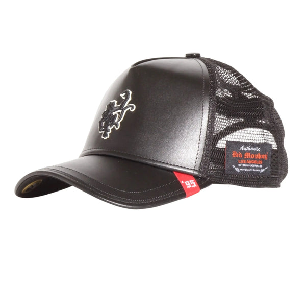 Black Leather Trucker Cap UK – side mesh detail