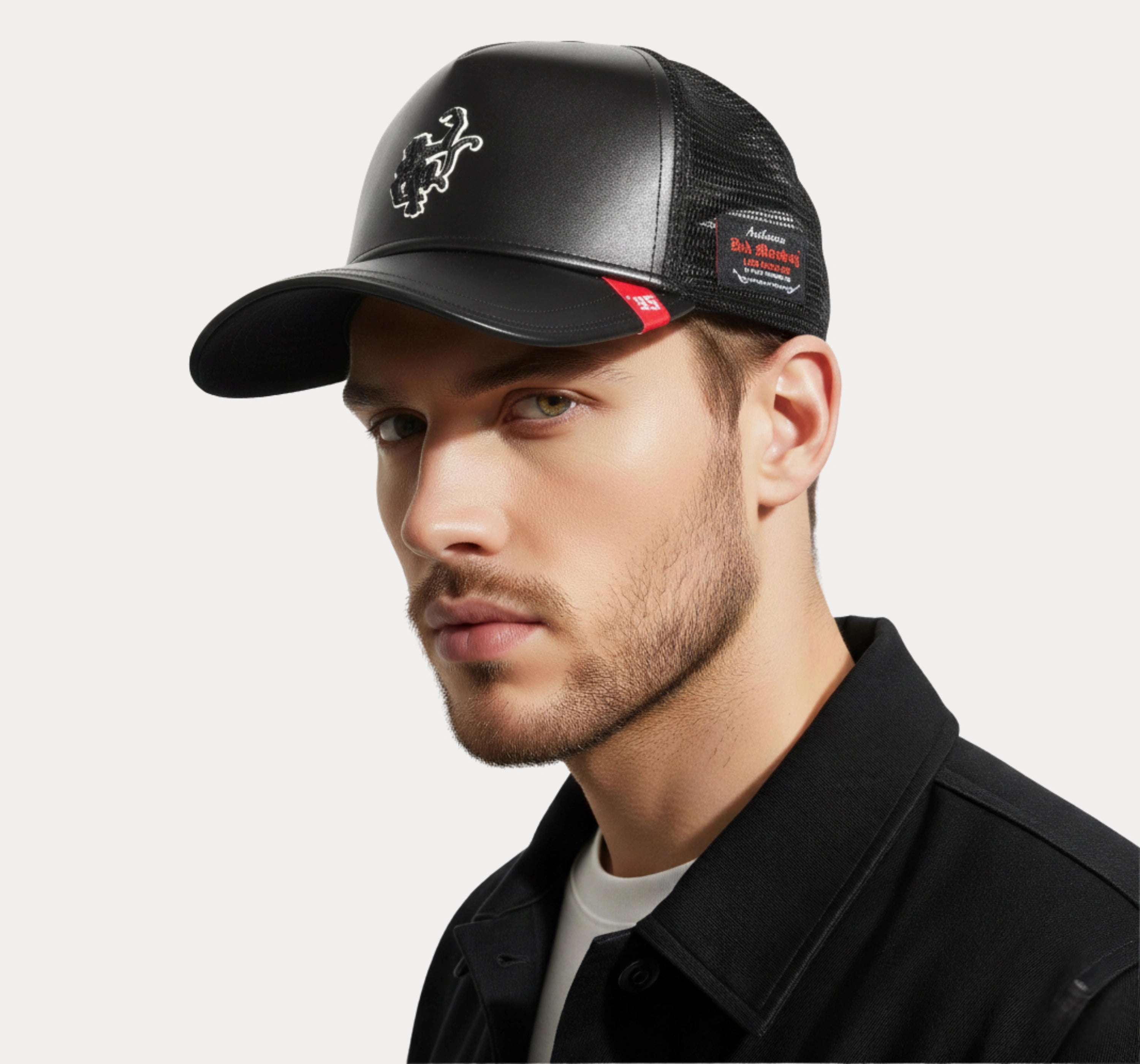 Black Leather Trucker
