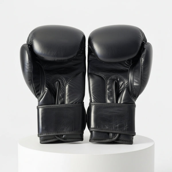 Boxing Gloves Black Leather UK – front view