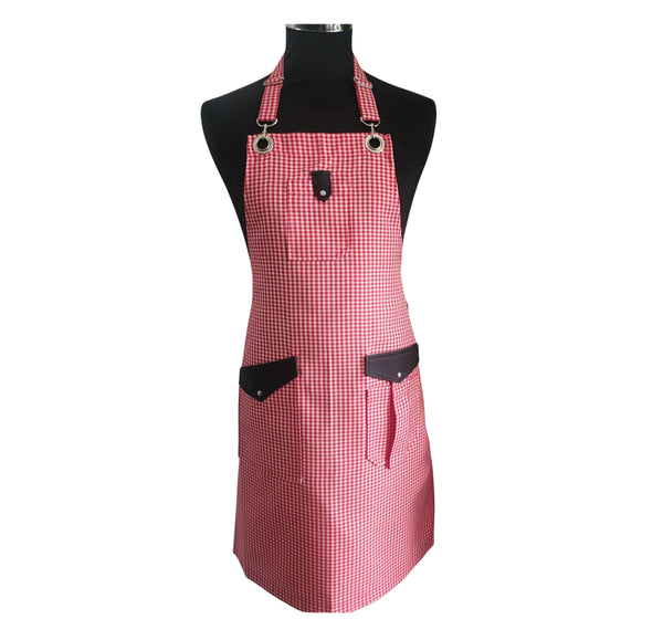 Red Checkered Housewife Apron UK – front view