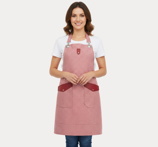 Personalised blush red apron	UK – lifestyle kitchen scene
