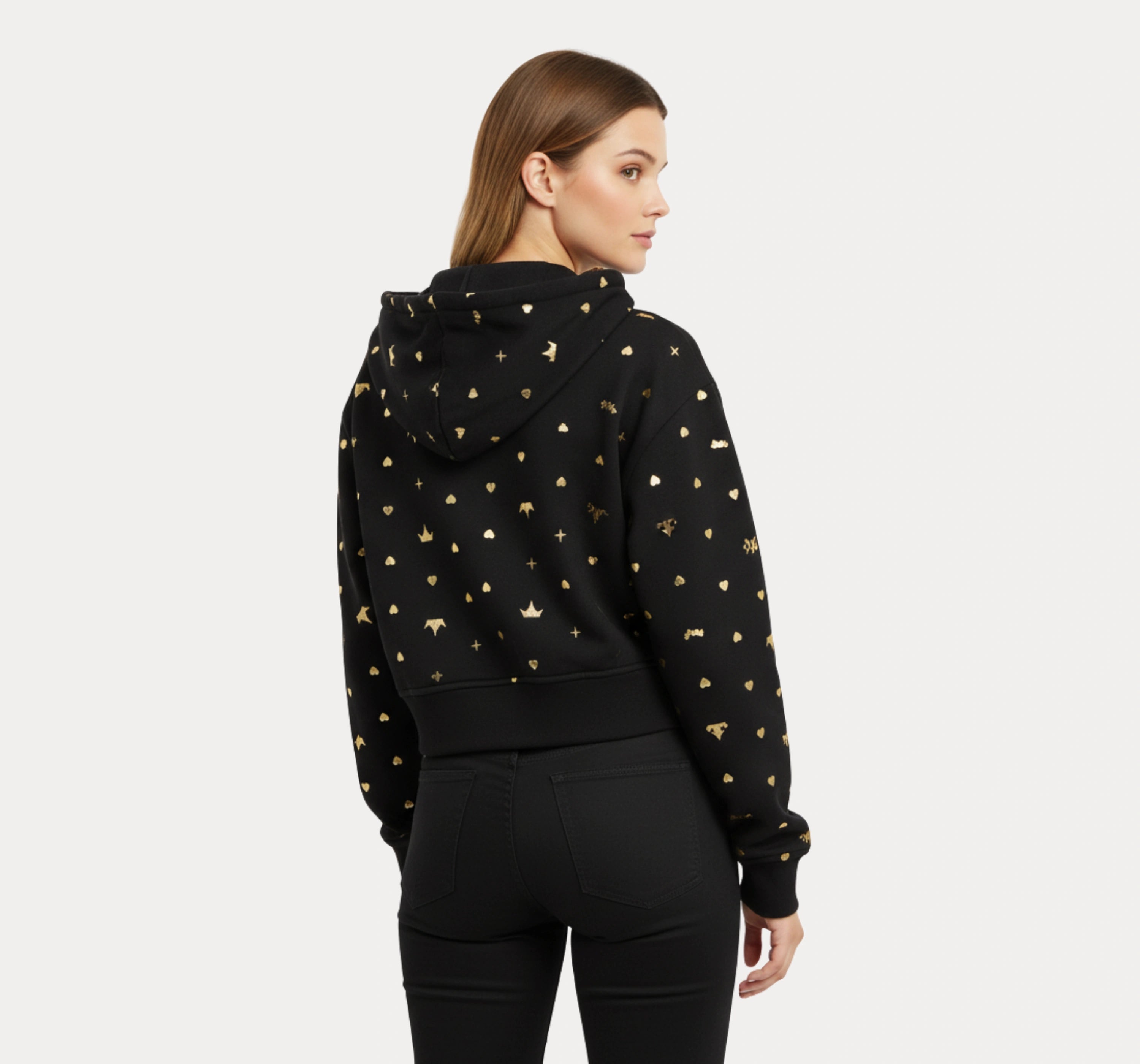 Gold Print Cropped Hoodie