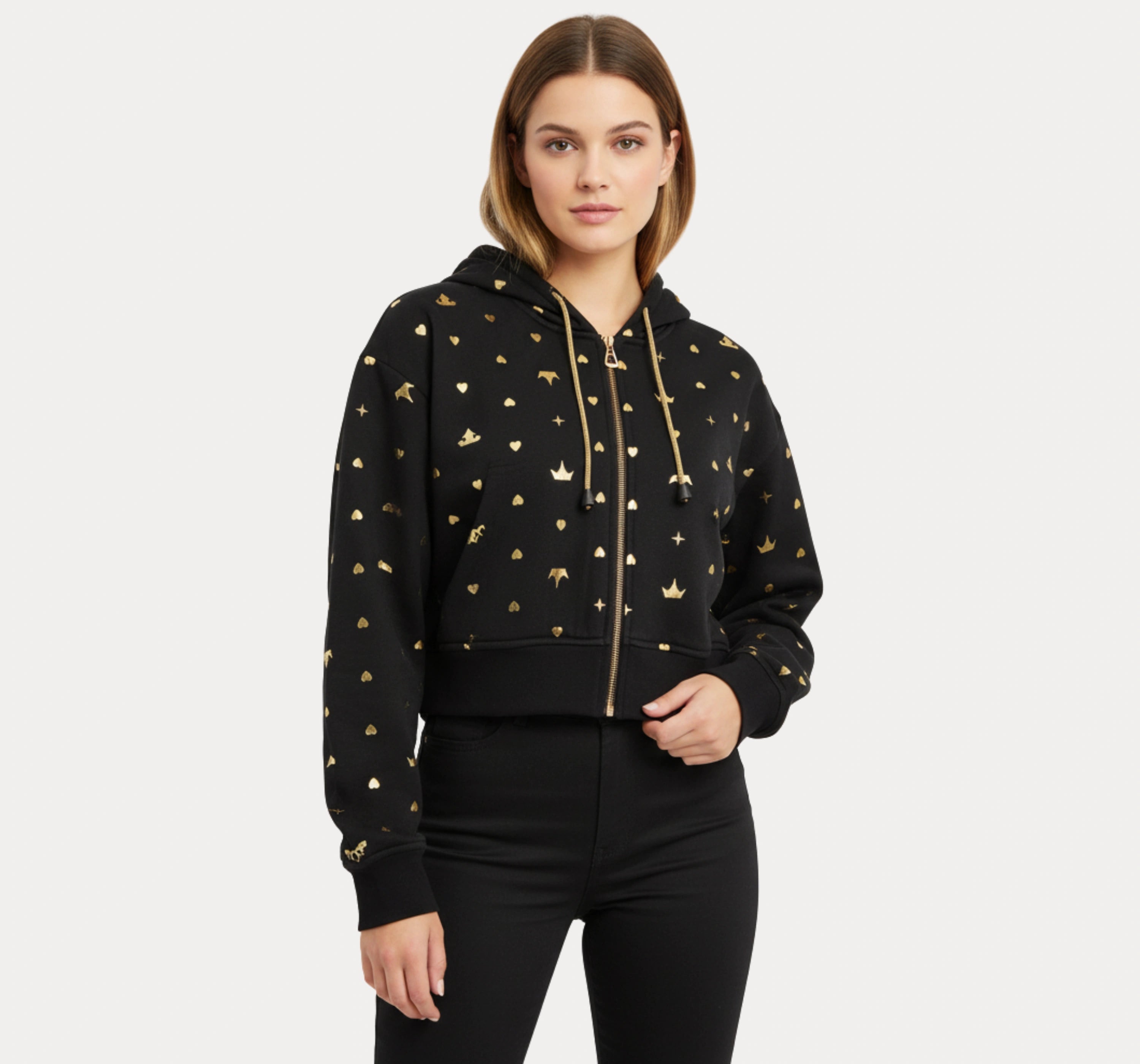 Gold Print Cropped Hoodie