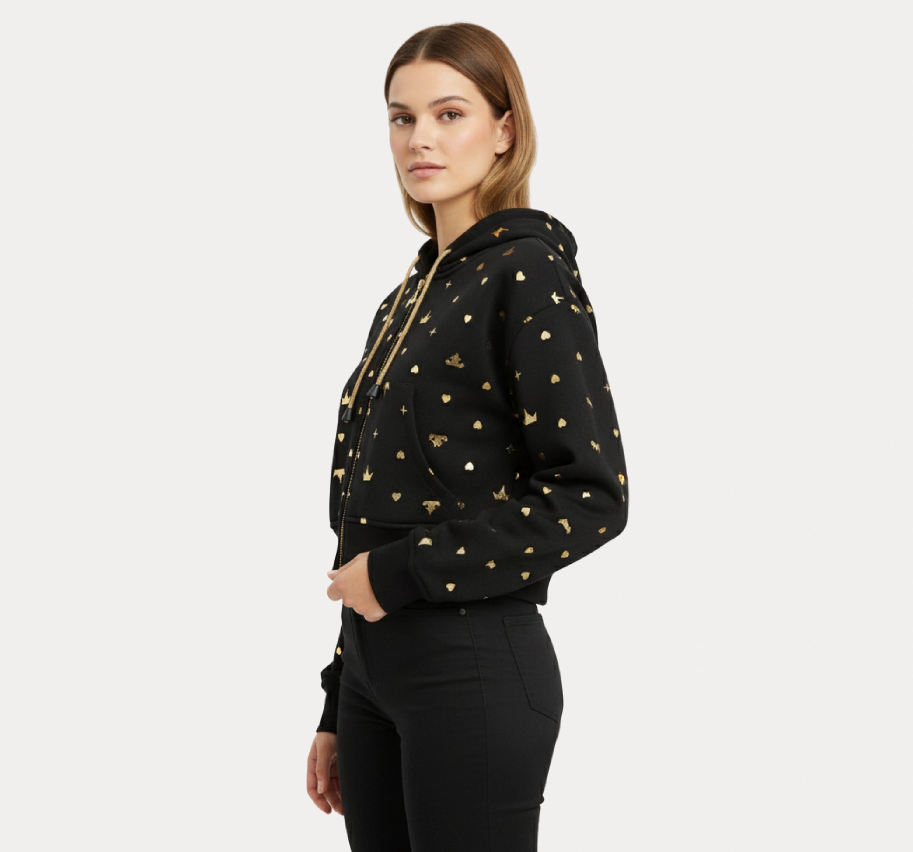 Gold Print Cropped Hoodie