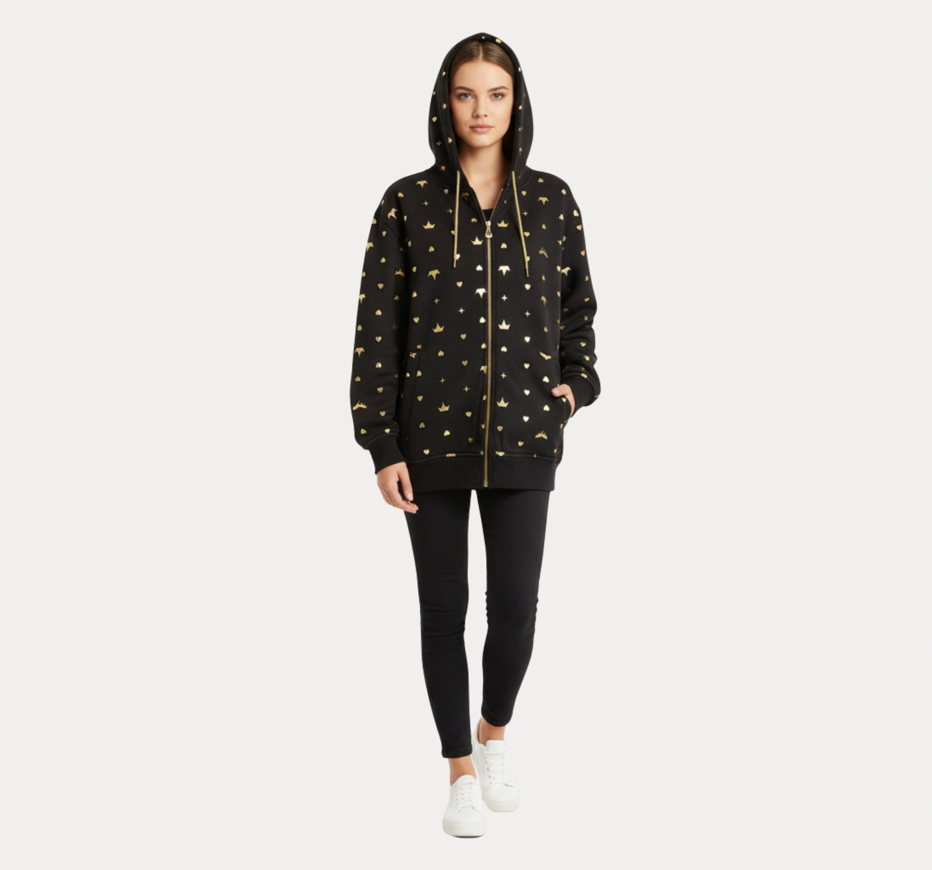 Gold Print Oversized Hoodie
