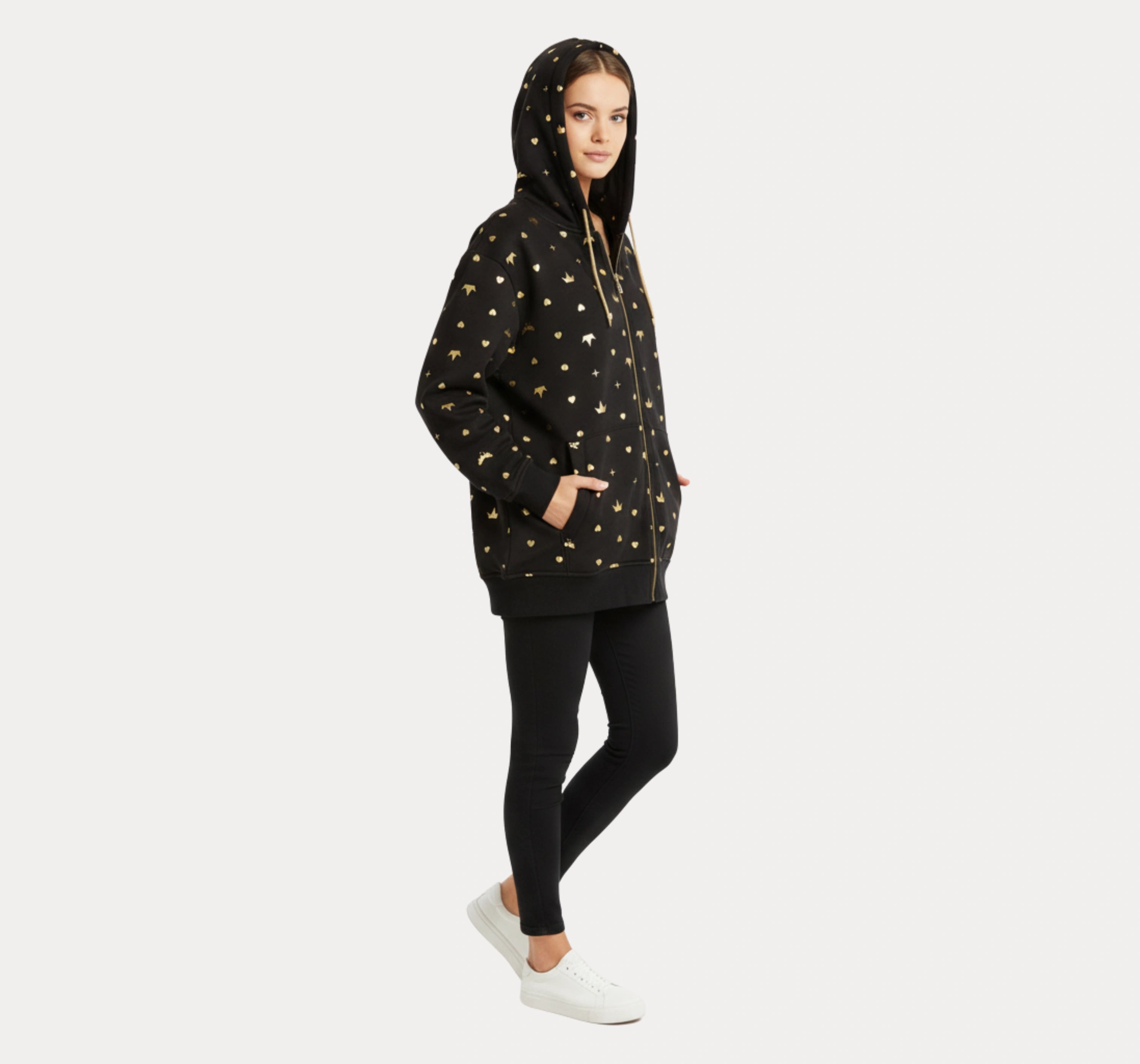 Gold Print Oversized Hoodie