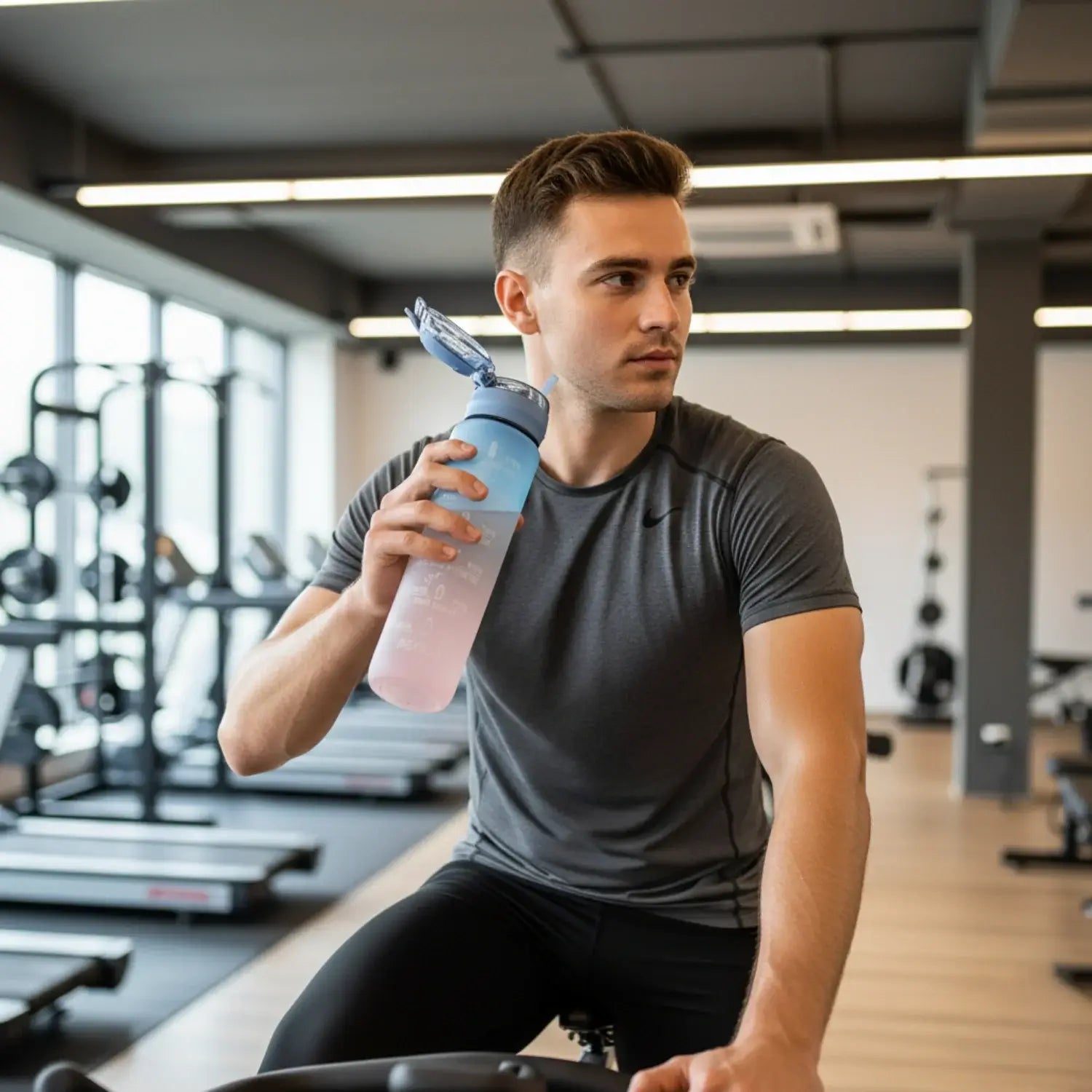 Motivational time marker bottle in gradient design, best water bottle for workout UK.