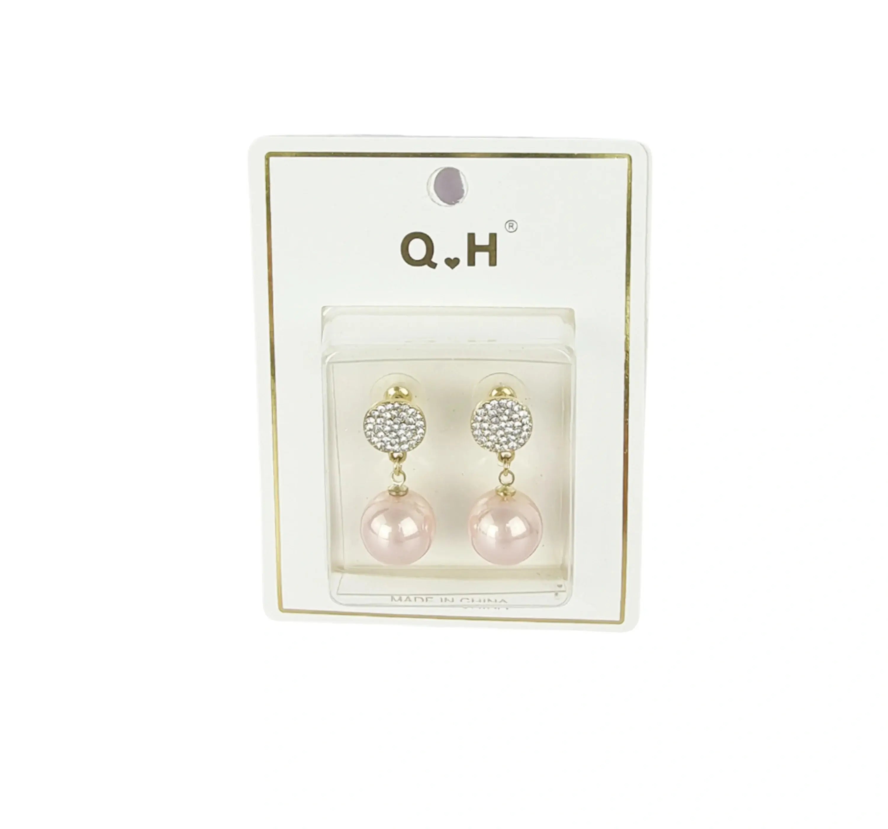 Artificial Pearl Dangle Earrings UK on display, featuring elegant pink pearls and sparkling accents.