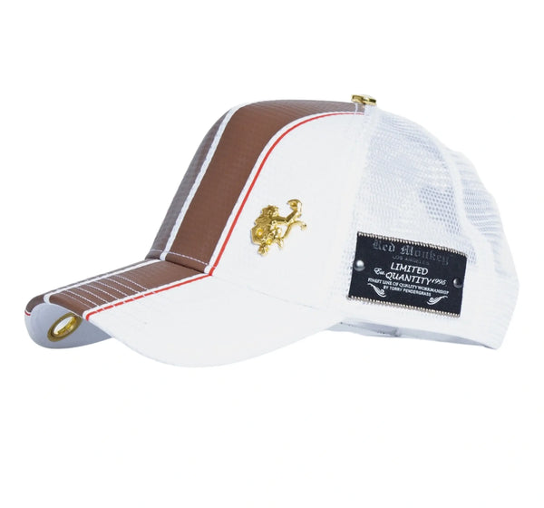 Red Monkey Cap UK Brown front design with embroidered logo