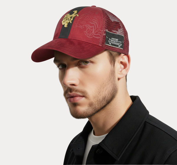 Red Suede Trucker Cap UK – casual streetwear style