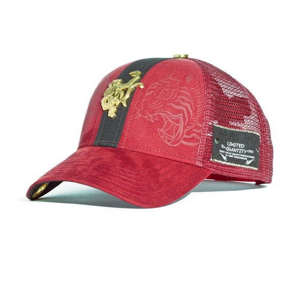 Red Suede Trucker Cap UK – front view