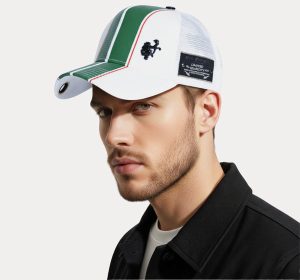 Premium cotton Red Monkey Stripe Racer Cap UK with stylish striped finish