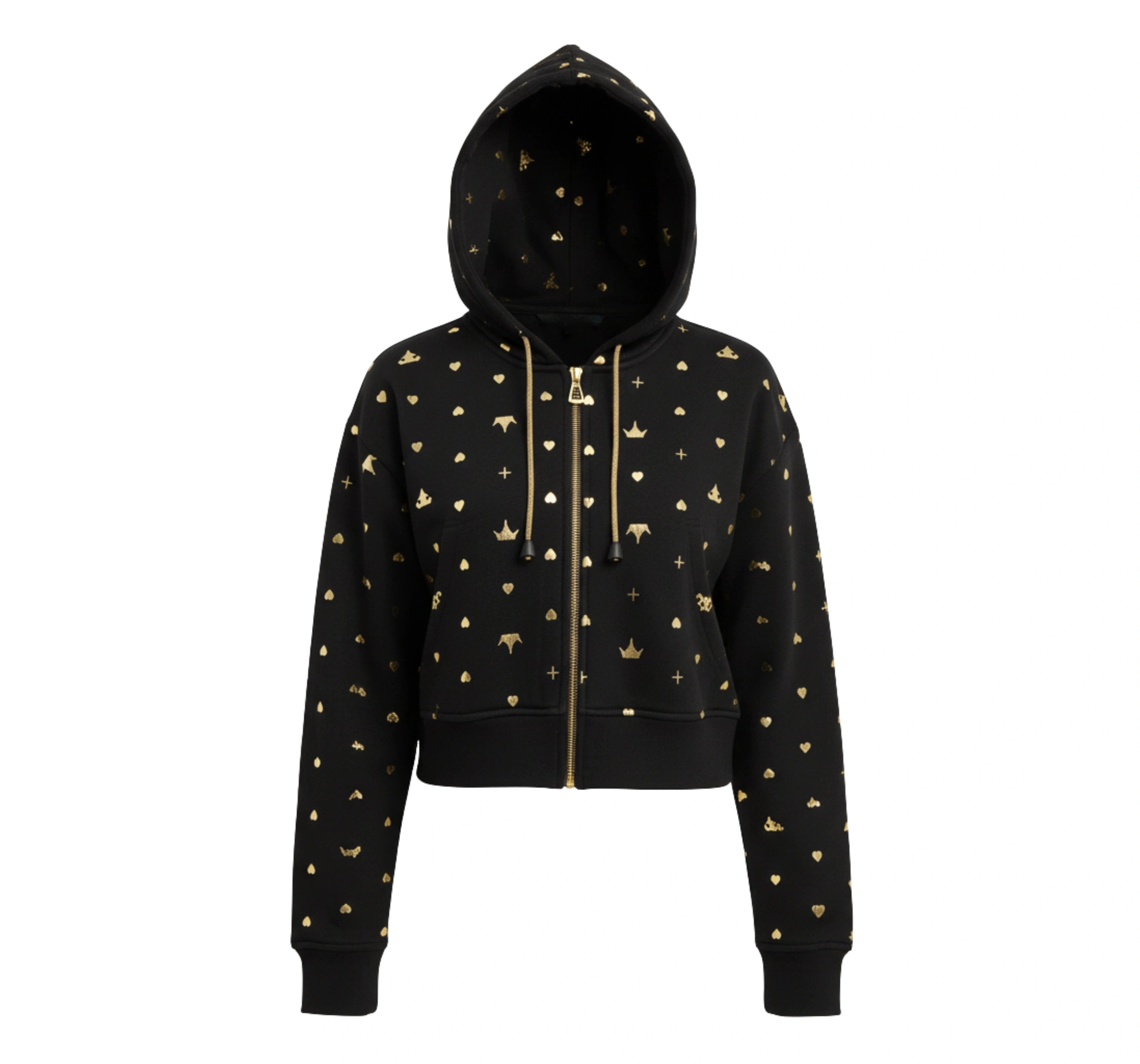 Gold Print Cropped Hoodie